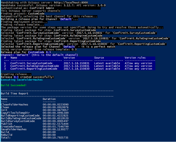 Example of the output created during the build process